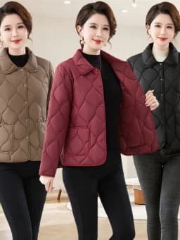 Lightweight Casual Cotton Jacket for Middle-Aged Women  Collar Diamond Patterned Coat Stylish And Warm Mom Clothes