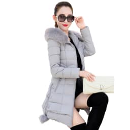 Winter Jacket Women 2026 Winter Coat Pure Color Casual Fur Collar Hooded Long Hooded Cotton Lady Jacket