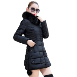 Winter Jacket Women 2026 Winter Coat Pure Color Casual Fur Collar Hooded Long Hooded Cotton Lady Jacket