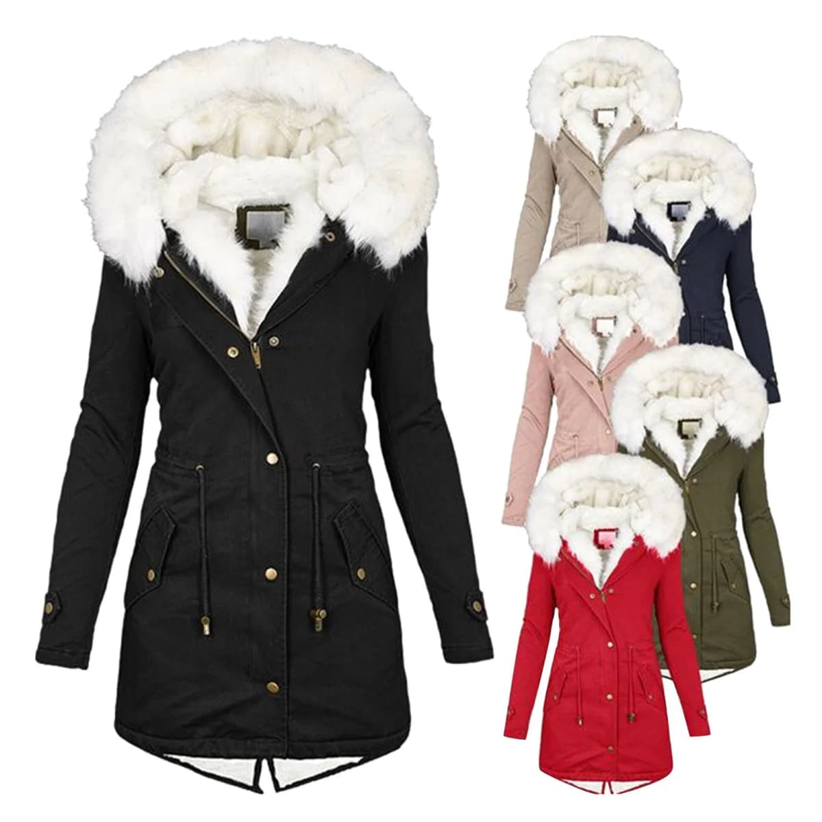 Spliced Fleece Women Parkas Covered Button Parka Zipper Cardigan Outerwear Hooded Long Sleeve Jackets Solid Casual Loose