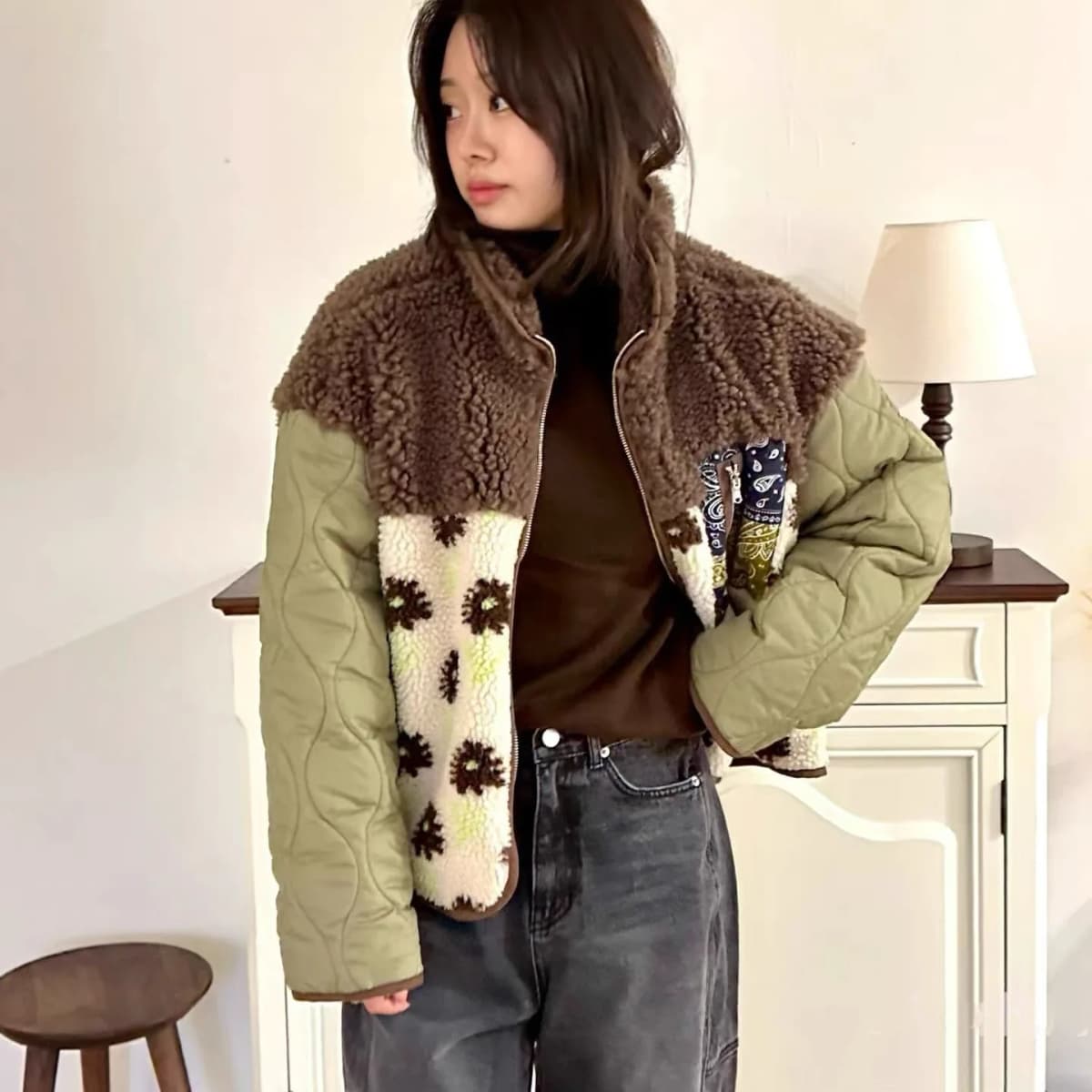 Women's Thickened Cotton Jacket Outerwear Chic Winter New Style Versatile Unique Design Fashionable Mosaic Warm Top
