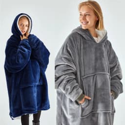 Wearable Lazy Blanket Hooded Face Jacket Thickened TV B Long Sleeve Mid-Length Cotton Padded Coat Pure Color Winter Women's Wear