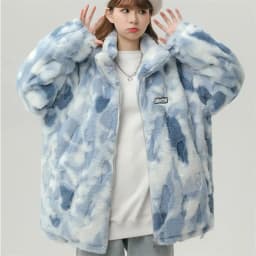 Tie dye Lamb wool Coat 2025 New Winter Trendy Student Cotton Jacket Thicken Loose Stand collar Coats Female Warm Parka Overcoat