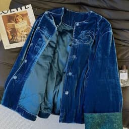 Winter New Velvet Cotton Coat Women Chinese Style Loose Warmful Womens Blue Jacket Fashion High End O-neck Female Clothes