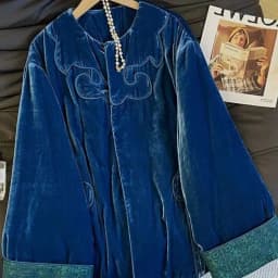 Winter New Velvet Cotton Coat Women Chinese Style Loose Warmful Womens Blue Jacket Fashion High End O-neck Female Clothes
