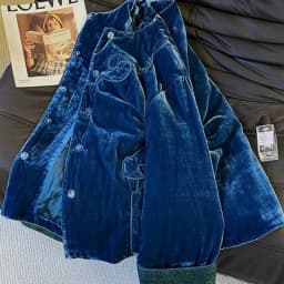Winter New Velvet Cotton Coat Women Chinese Style Loose Warmful Womens Blue Jacket Fashion High End O-neck Female Clothes