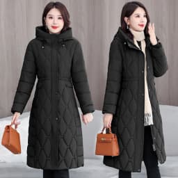 2025 Fashion Winter Coats Long Parkas Women's Down Cotton-padded Jacket Thicken Warm Overcoat Diamond Texture Hooded Outerwear