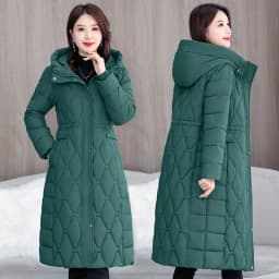 2025 Fashion Winter Coats Long Parkas Women's Down Cotton-padded Jacket Thicken Warm Overcoat Diamond Texture Hooded Outerwear