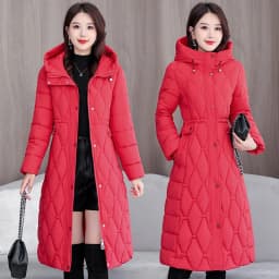 2025 Fashion Winter Coats Long Parkas Women's Down Cotton-padded Jacket Thicken Warm Overcoat Diamond Texture Hooded Outerwear