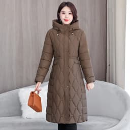 2025 Fashion Winter Coats Long Parkas Women's Down Cotton-padded Jacket Thicken Warm Overcoat Diamond Texture Hooded Outerwear