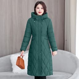 2025 Fashion Winter Coats Long Parkas Women's Down Cotton-padded Jacket Thicken Warm Overcoat Diamond Texture Hooded Outerwear