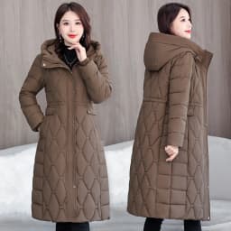 2025 Fashion Winter Coats Long Parkas Women's Down Cotton-padded Jacket Thicken Warm Overcoat Diamond Texture Hooded Outerwear