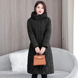 2025 Fashion Winter Coats Long Parkas Women's Down Cotton-padded Jacket Thicken Warm Overcoat Diamond Texture Hooded Outerwear