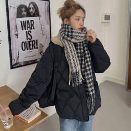 Women 2025 Autumn Winter Spliced Fur Collar Warm Padded Cotton Jacket Coat Female Mid-Length Coat Loose Rhombus Bread Clothes