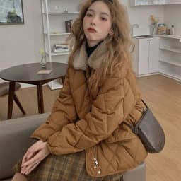 Women 2025 Autumn Winter Spliced Fur Collar Warm Padded Cotton Jacket Coat Female Mid-Length Coat Loose Rhombus Bread Clothes