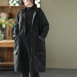 Winter New Literature and Art Large Lingge Hooded Cotton Jacket Women's Loose Relaxed Medium length Cotton Jacket Female Parka