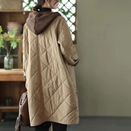 Winter New Literature and Art Large Lingge Hooded Cotton Jacket Women's Loose Relaxed Medium length Cotton Jacket Female Parka