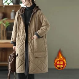 Winter New Literature and Art Large Lingge Hooded Cotton Jacket Women's Loose Relaxed Medium length Cotton Jacket Female Parka