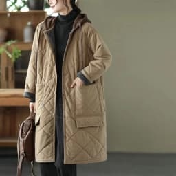 Winter New Literature and Art Large Lingge Hooded Cotton Jacket Women's Loose Relaxed Medium length Cotton Jacket Female Parka