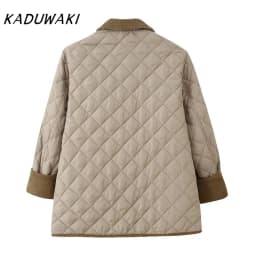 KADUWAKI European and American Style Fashion Multicolor Quilted Cotton Jacket Casual Stitching Long Sleeve Cotton Coat Outerwear