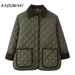 KADUWAKI European and American Style Fashion Multicolor Quilted Cotton Jacket Casual Stitching Long Sleeve Cotton Coat Outerwear