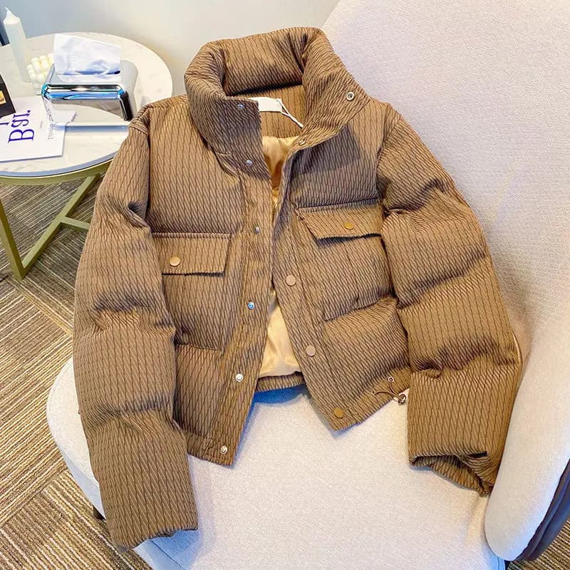Design Cropped Puffer Jacket Autumn Winter Cotton Coat Pockets Long Sleeve Single-breasted Parkas Women Clothes Trend Streetwear