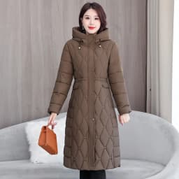 Hooded Oversize Parkas Coats Women Mid Length Jackets Diamond Quilt Zipper Pocket Waist Cinched Office Lady Casual 2025 Winter