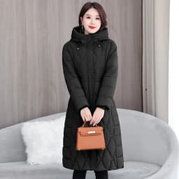Hooded Oversize Parkas Coats Women Mid Length Jackets Diamond Quilt Zipper Pocket Waist Cinched Office Lady Casual 2025 Winter