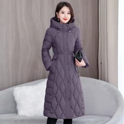 Hooded Oversize Parkas Coats Women Mid Length Jackets Diamond Quilt Zipper Pocket Waist Cinched Office Lady Casual 2025 Winter