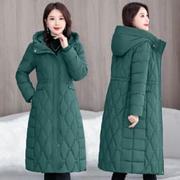 Hooded Oversize Parkas Coats Women Mid Length Jackets Diamond Quilt Zipper Pocket Waist Cinched Office Lady Casual 2025 Winter