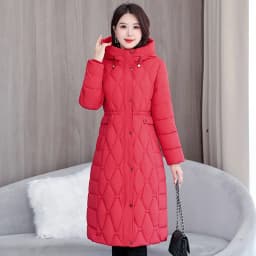 Hooded Oversize Parkas Coats Women Mid Length Jackets Diamond Quilt Zipper Pocket Waist Cinched Office Lady Casual 2025 Winter