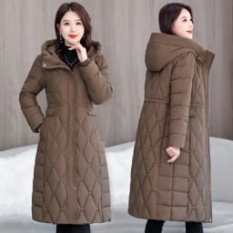 Hooded Oversize Parkas Coats Women Mid Length Jackets Diamond Quilt Zipper Pocket Waist Cinched Office Lady Casual 2025 Winter