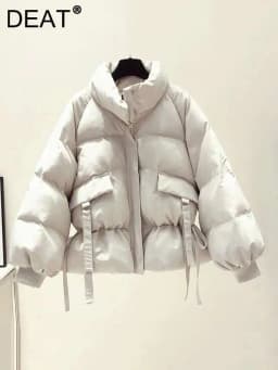 DEAT 2026 Winter New Arrivals Cotton-padded Coat Women Bandage Oversized Warm Jacket Fashion Temperament Female Tide ML526