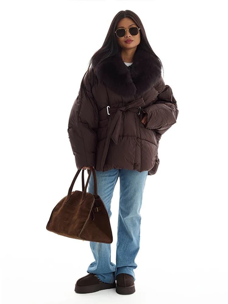 Faux Fur Padding Women's Jacket Fashion Lace Up Long Sleeve Loose Female Coats 2026 Winter Street Chic Thicken Lady Outerwears