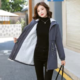 Windbreaker Women Jackets New Winter Mid-Length Loose Coat Hooded Lace-UP Female Jacket Plus Velvet Warm Outwear Ladies Outcoat