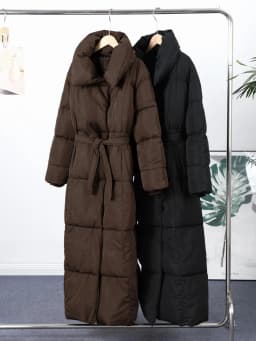 Casual Lace-up Long Padded Jackets Women's Loose Full Sleeves Stand Collar Pocket Maxi Coat 2026 New Winter Ladies Solid Outwear