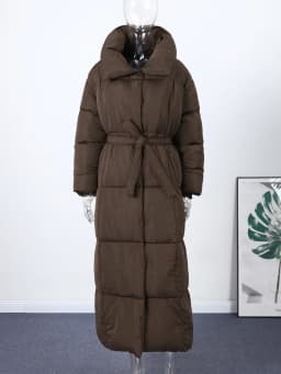 Casual Lace-up Long Padded Jackets Women's Loose Full Sleeves Stand Collar Pocket Maxi Coat 2026 New Winter Ladies Solid Outwear