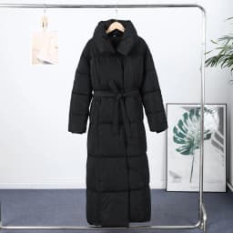 Casual Lace-up Long Padded Jackets Women's Loose Full Sleeves Stand Collar Pocket Maxi Coat 2026 New Winter Ladies Solid Outwear