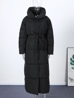 Casual Lace-up Long Padded Jackets Women's Loose Full Sleeves Stand Collar Pocket Maxi Coat 2026 New Winter Ladies Solid Outwear
