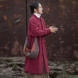 Johnature Women Chinese Style Linen Parkas Stand Long Sleeve Winter Coats Striped Button Plus Cotton 2025 New Loose Warm Parkas
