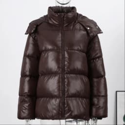Fashion Shiny Solid Hooded Quilted Jacket Women Stand Collar Long Sleeve Zipper Pocket Street Warm Coat 2026 Winter Lady Outwear