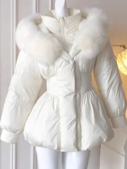 Slimming Effect Hooded Mid-Length Cotton Jacket Women's Fashionable Winter Outerwear with Fur Collar Korean Style Thickened