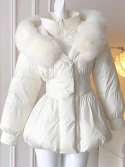 Slimming Effect Hooded Mid-Length Cotton Jacket Women's Fashionable Winter Outerwear with Fur Collar Korean Style Thickened