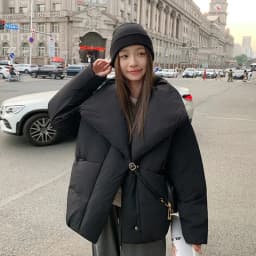 Women's Winter Lapel Puffer Jacket Loose Y2K Fashion Down Cotton Coat Woman Solid Color Casual Windproof Warm Cropped Parkas