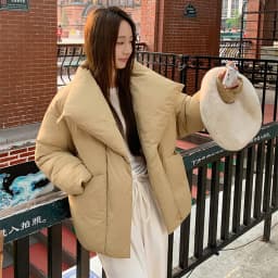 Women's Winter Lapel Puffer Jacket Loose Y2K Fashion Down Cotton Coat Woman Solid Color Casual Windproof Warm Cropped Parkas