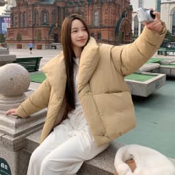 Women's Winter Lapel Puffer Jacket Loose Y2K Fashion Down Cotton Coat Woman Solid Color Casual Windproof Warm Cropped Parkas