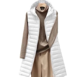 Ladies Medium and Long Style Pure Color Hooded Light down Cotton Vest Jacket Autumn and Winter Slim Sleeveless Women Parkas Vest
