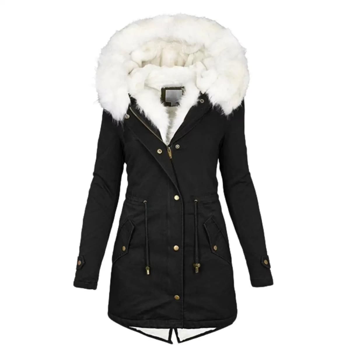 Women's Winter Long Cotton Clothes Jacket Casual Thick Warm Faux Fur Plush Hooded Fur Collar Parkas Coat Commuting Clothing New