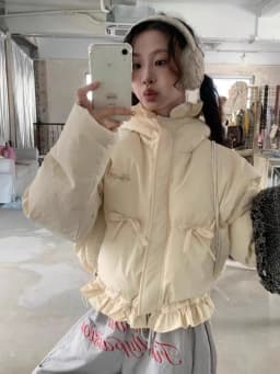 2024 New Pleated Autumn Winter Parkas Korean Sweet Bow Appliques Fashion Popular Y2k Aesthetic Coats Harajuku Girl Clothes