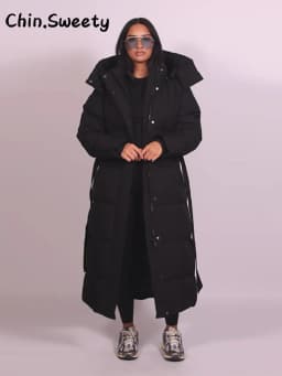 Warm Women's Puffy Quilted Hooded Long Cotton Coat Loose Solid Stand Collar Lace Up Zipper Overcoats 2026 Winter Lady Outwear